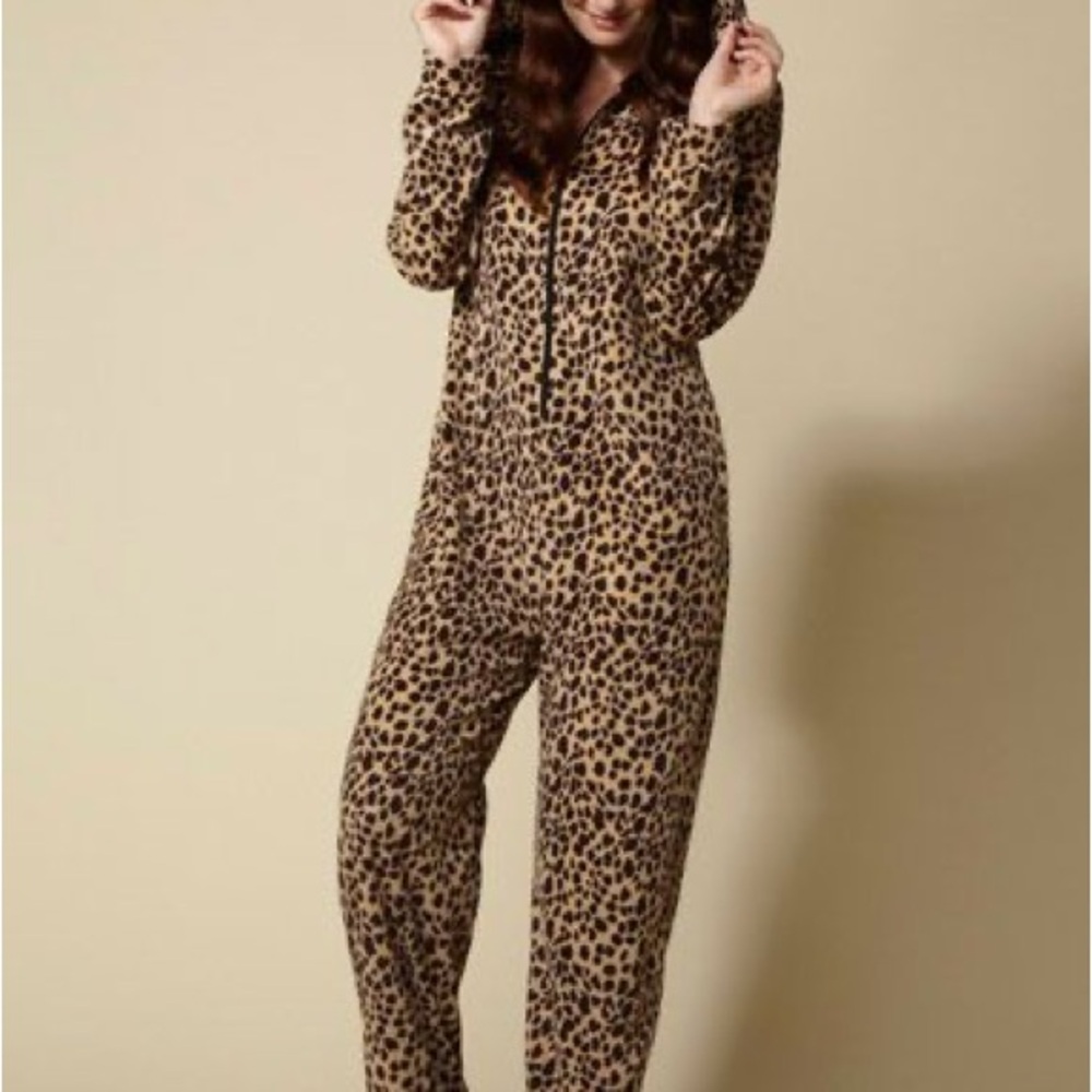 Women's Leopard Print Hooded Pajama Onesie